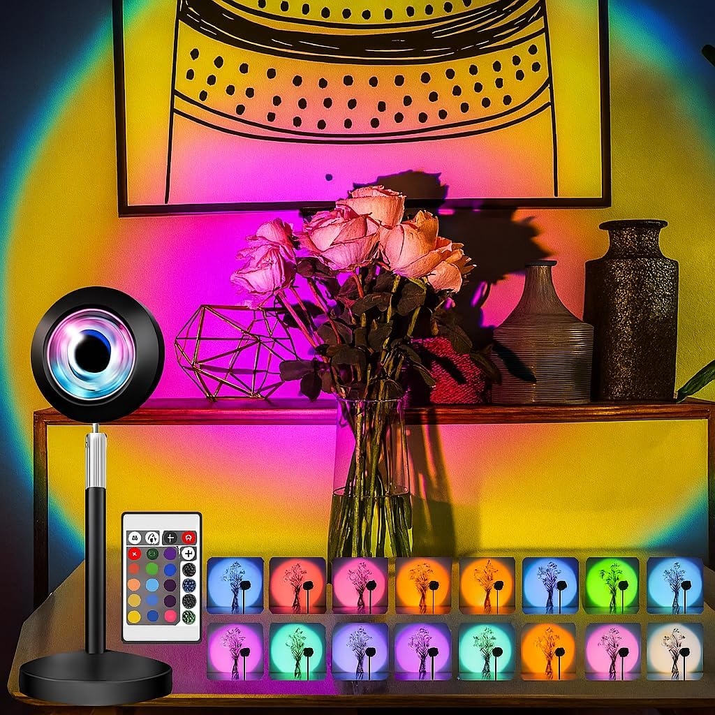 Alternative view of RGB Sunset Gün Batımı Projektör, 16 Renk Modlu, LED Ambiyans Işığı, HD Kristal Lens, 360° Döner Başlık, Uzaktan Kumandalı, Ayarlanır Parlaklık, Fotoğraf ve Sosyal Medya İçin Dekoratif Lamba