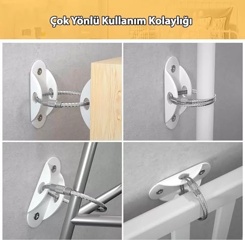 Alternative view of MR.BRACKET Ağır Yük Çelik Halatlı Eşya Sabitleyici Aparat - Bebek Koruyucu ve Çocuk Güvenliği Deprem Mobilya Devrilme Düşme Önleyici - Masa Şifonyer Duvara Sabitleme Aparatı - Beyaz Renk
