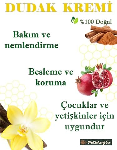 (2 Adet) Dudak Kremi Propolis Bal Tarçın Sarı Kantaron Vanilya Shea Hindistan Cevizi Nar Çekirdeği Nemlendirici, Koruyucu Onarıcı