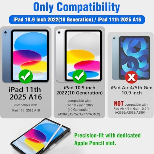 iPad A16 11./iPad için 10. Nesil Klavyeli Kılıf 10.9 İnç, Slayt Kamera Kapağı, iPad 10. Nesil için 7 Renkli Arkadan Aydınlatmalı Çıkarılabilir Stand Klavye, Çoklu Dokunmatik İzleme Dörtgeni