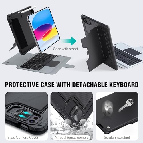 Alternative view of iPad A16 11./iPad için 10. Nesil Klavyeli Kılıf 10.9 İnç, Slayt Kamera Kapağı, iPad 10. Nesil için 7 Renkli Arkadan Aydınlatmalı Çıkarılabilir Stand Klavye, Çoklu Dokunmatik İzleme Dörtgeni