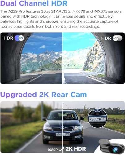 A229 Pro 2 Kameralı Ön + Arka Dual Çift Kameralı Starvis 2 IMX678 IMX675 4K + 2K HDR Wifi GPS Gece Görüş Özellikli Araç Kamerası