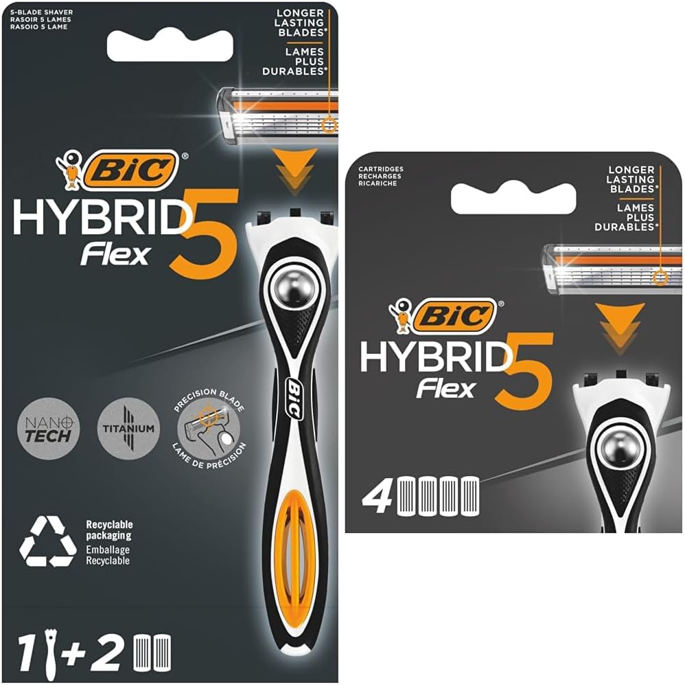 BIC Hybrid 5 1 Sap & 2 Başlık Erkek Tıraş Bıçağı ve 4'lü Yedek Tıraş Bıçağı Kartuşu Seti
