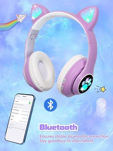 Alternative view of Kedili Patili A KALİTELİ Kulaküstü Bluetooth Kulaklık Cat Kadın Kız Yetişkin Mikrofonlu Işıklı Kablosuz Kulaklık + AUX Hediye