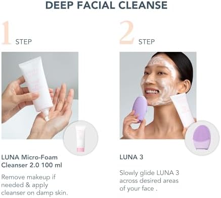 FOREO Deep Clean LUNA 3 Paket - Hassas Ciltler İçin Yüz Temizleme Fırçası ve Masaj Aleti + LUNA Mikro Köpük Yüz Temizleyici 2.0, 100ml - Temizleyici ve Yaşlanma Karşıtı Masaj Aleti