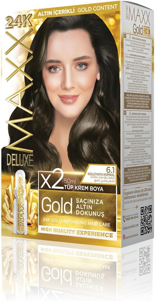 Alternative view of MAXX DELUXE serisi 24K Altın Parçacıklı Serum ile 1 Kutu 2 x 50 ml ve Geliştiriciler Saç Boyası (KÜLLÜ KOYU KUMRAL 6.1)