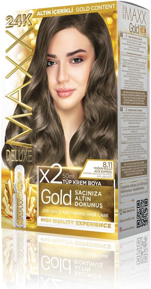 Alternative view of MAXX DELUXE serisi 24K Altın Parçacıklı Serum ile 1 Kutu 2 x 50 ml ve Geliştiriciler Saç Boyası (YOĞUN KÜLLÜ AÇIK KUMRAL 8.11)