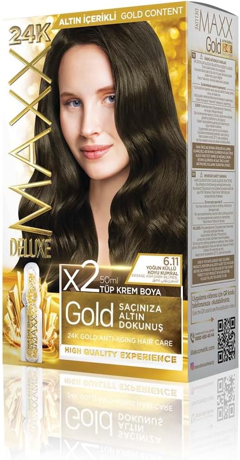 Alternative view of MAXX DELUXE serisi 24K Altın Parçacıklı Serum ile 1 Kutu 2 x 50 ml ve Geliştiriciler Saç Boyası (YOĞUN KÜLLÜ KOYU KUMRAL 6.11)