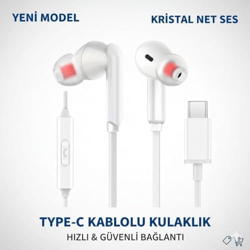 KALIN SİLİKON KABLOLU TYPE C KULAKLIK TÜM TYPEC ÇIKIŞLI CİHAZLARA UYUMLU TAK ÇALIŞTIR TAK KULLAN BLUETOOTH GEREKMEZ MÜKEMEL SES BASS TİZ MİKROFON AAA KALİTE !!! TC21 BEYAZ