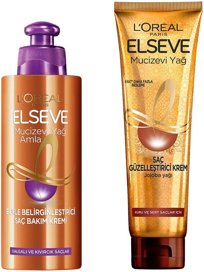 Elseve Mucizevi Yağ Saç Güzelleştirici Krem 150 ml - Kuru ve Sert Saçlar & Elseve Mucizevi Amla Yağı Bukle Belirginleştirici Saç Bakım Kremi Saç Bakım Seti