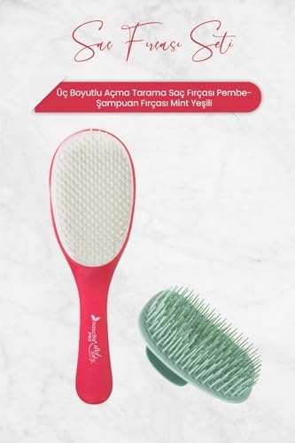 Alternative view of Professional Üç Boyutlu Açma Tarama Saç Fırçası Pembe ve Şampuan Fırçası Mint Yeşili