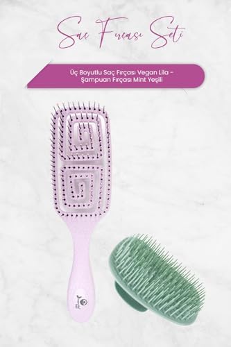 Professional Üç Boyutlu Saç Fırçası Vegan Lila ve Şampuan Fırçası Mint Yeşili