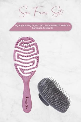 Üç Boyutlu Saç Fırçası Geri Dönüştürülebilir Pembe ve Şampuan Fırçası Gri