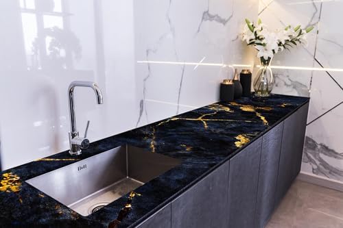 Tezgah Üstü Kaplama Folyosu Mutfak Tezgahı Kaplama Blue Marble 70 cm x 4 Metre