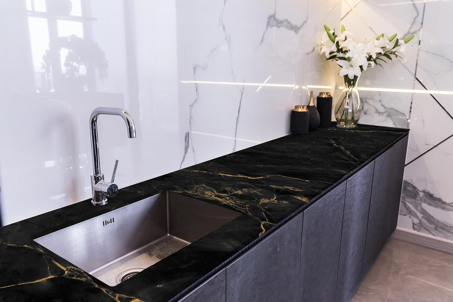 Tezgah Üstü Kaplama Folyosu Mutfak Tezgahı Kaplama Marble 70 cm x 3 Metre