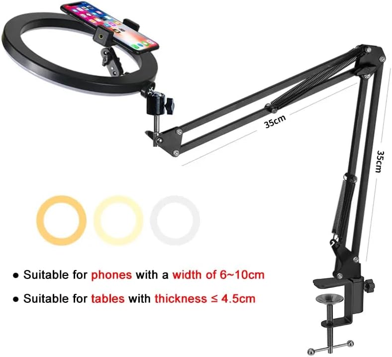 Alternative view of Kıskaçlı 10 inch Youtuber LED Işıklı Halka Telefon Tutuculu Yüksekliği ve Açısı Ayarlanabilir 10 inch 26 cm Selfie Yayıncı Makyaj Işığı Masa Kenarına Monte Edilebilir HLK-012A