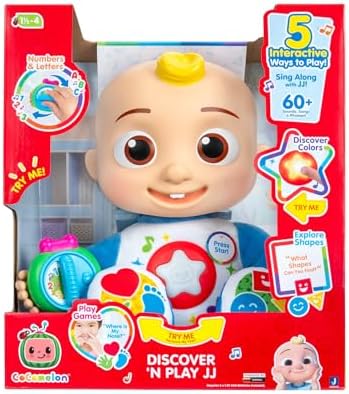 CoComelon 'N Play JJ'yi keşfedin - Şekilleri, Renkleri, ABC'leri, 123'leri Keşfedin, Hayranların En Sevdiği 5 Şarkı ve 50'den Fazla İfade Dinleyin - Çocuklar ve Okul Öncesi Çocuklar için Peluş 10" JJ