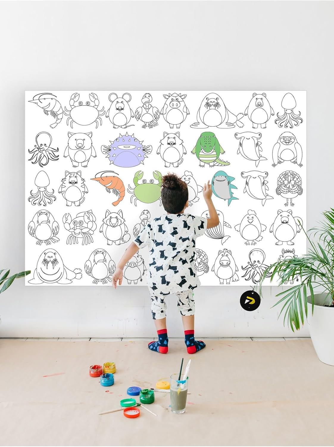 (pster21322) Hayvanlar Alemi Eğitici Dev Boyama Kağıdı, Çocuklar Için Aktivite Boyama Rulosu (90x130cm)