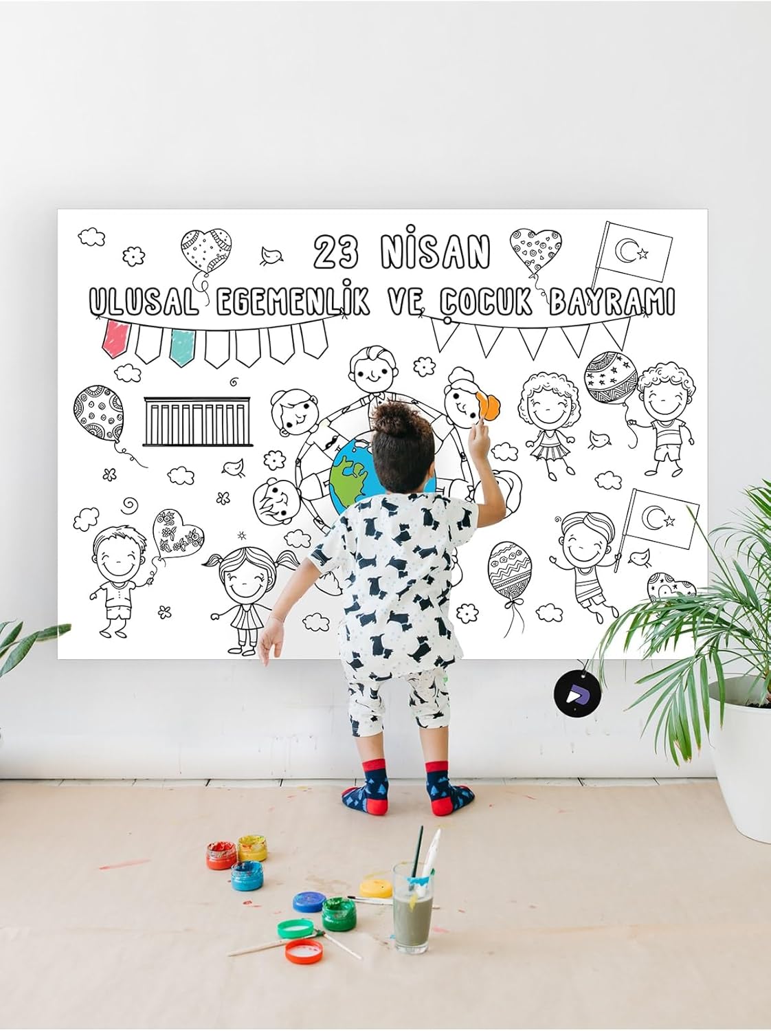 (pster21300) 23 Nisan Çocuk Bayramı Eğitici Dev Boyama Kağıdı, Çocuklar Için Aktivite Boyama Rulosu (90x130cm)