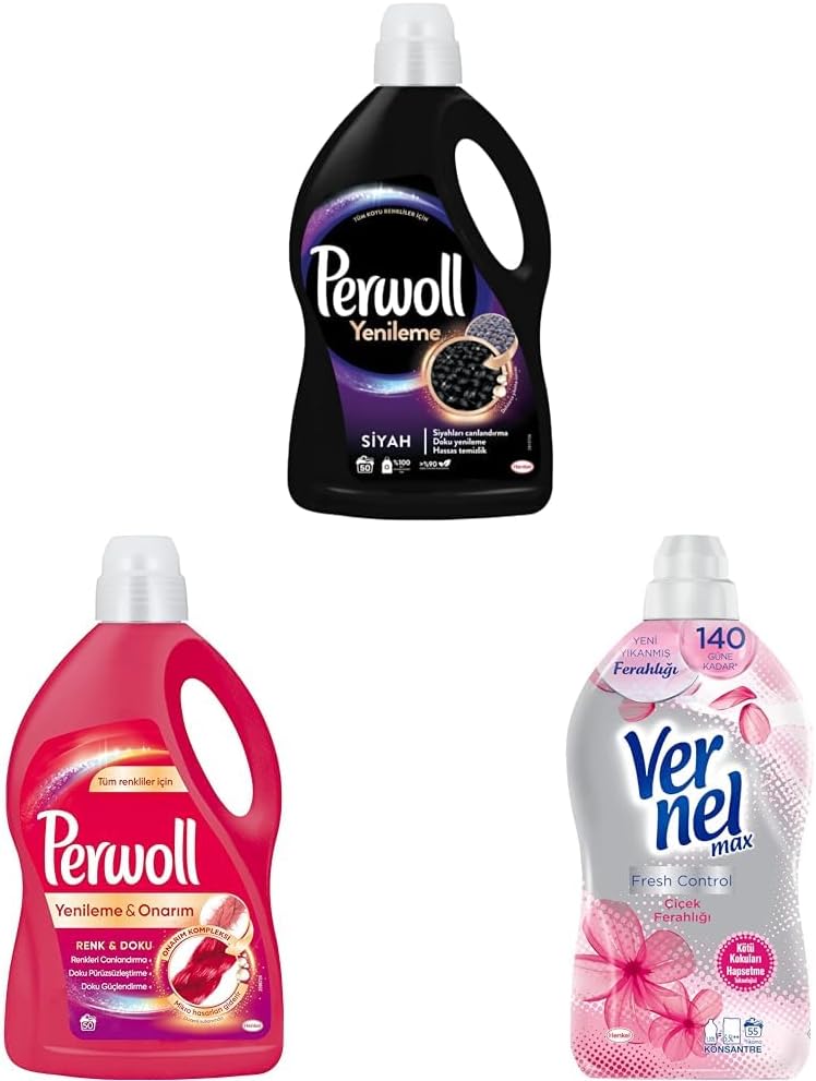 Yenileme Siyah 3L &  Yenileme Renkli 3L & Vernel Max Fresh Control Çiçek Ferahligi 1370 mL