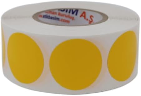 PP Opak Daire İşaretleme Etiketi Rulo Etiket, 30mm x 30mm Çap 1000 Adet, Yuvarlak Renkli Zemin Baskılı Kontrol Etiketi, Endüstriyel ve Masaüstü Barkod yazıcılar ile uyumludur. (Sarı)