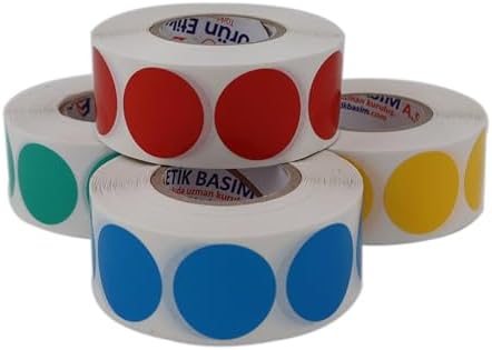Alternative view of PP Opak Daire İşaretleme Etiketi Rulo Etiket, 30mm x 30mm Çap 1000 Adet, Yuvarlak Renkli Zemin Baskılı Kontrol Etiketi, Endüstriyel ve Masaüstü Barkod yazıcılar ile uyumludur. (Sarı)