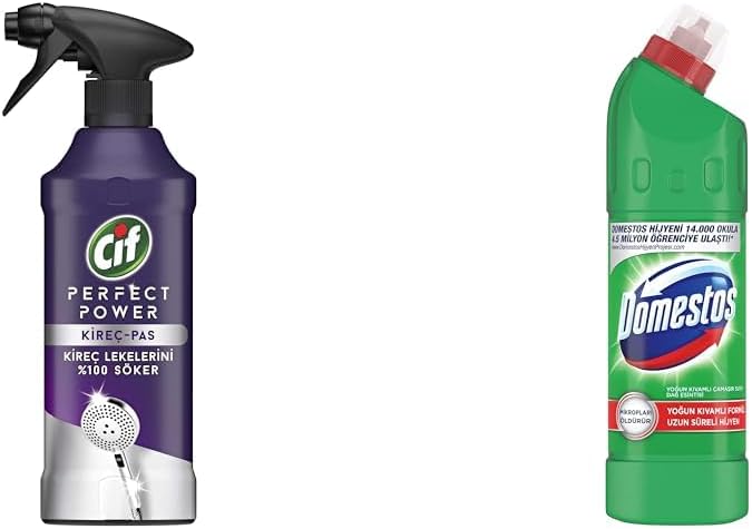 Cif Power Perfect Kireç & Pas Sökücü Sprey 435 mL (1 X 435 mL)(1) Domestos Yoğun Kıvamlı Çamaşır Suyu Maksimum Hijyen Dağ Esintisi, 750 ml(4)