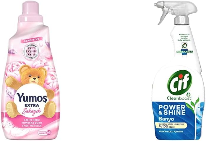Yumoş Konsantre Çamaşır Yumuşatıcısı Şakayık 1440 ml(1) Cif Power Cleanboost Sprey Temizleyici Banyo İçin Temizleyici ve Kireç Çözücü 750 ML(3)