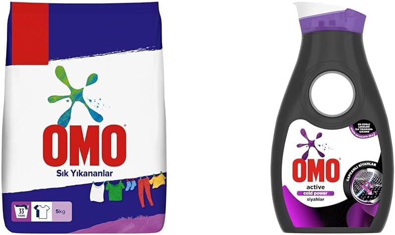 Toz Çamaşır Deterjanı Sık Yıkananlar 5 kg(1) OMO Sıvı Çamaşır Deterjanı Siyahlar İçin Siyahlarınızı Koruyarak En Zorlu Lekeleri İlk Yıkamada Çıkarır 910 ML 14 Yıkama(2)