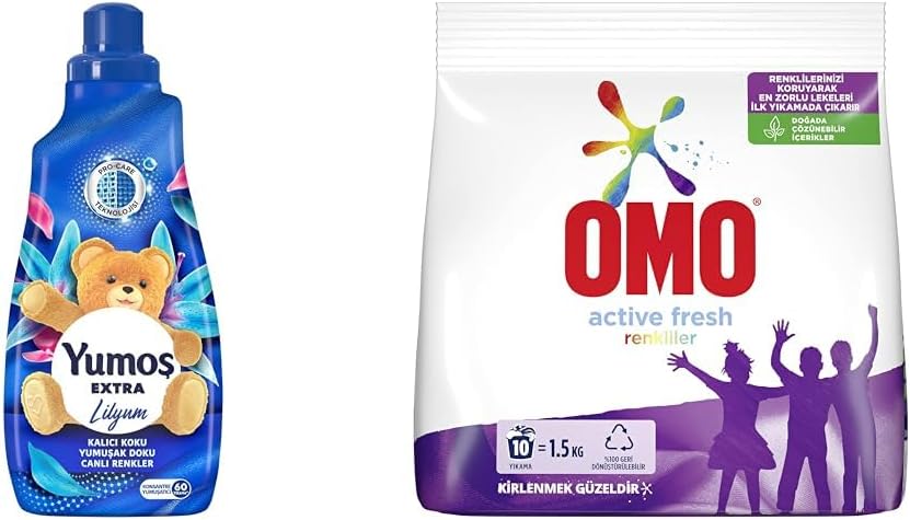 Yumoş Lilyum 60 Yıkama Konsantre Çamaşır Yumuşatıcısı (1 x 1440 ml)(3) Omo Fresh Toz Çamaşır Deterjanı Renkliler 1.5 kg 10 Yıkama(1)