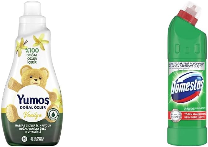 Yumoş Doğal Özler Konsantre Çamaşır Yumuşatıcısı Vanilya%100 Doğal Özler İçerir 1200 ml 50 Yıkama 1 Adet(1) Domestos Yoğun Kıvamlı Çamaşır Suyu Maksimum Hijyen Dağ Esintisi, 750 ml(3)