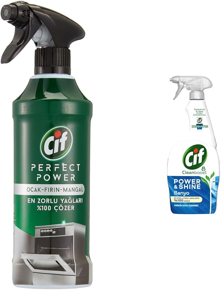 Cif Perfect Power Ocak & Fırın & Mangal için Sprey Temizleyici (1 x 435 mL)(1) Cif Power Cleanboost Sprey Temizleyici Banyo İçin Temizleyici ve Kireç Çözücü 750 ML(3)