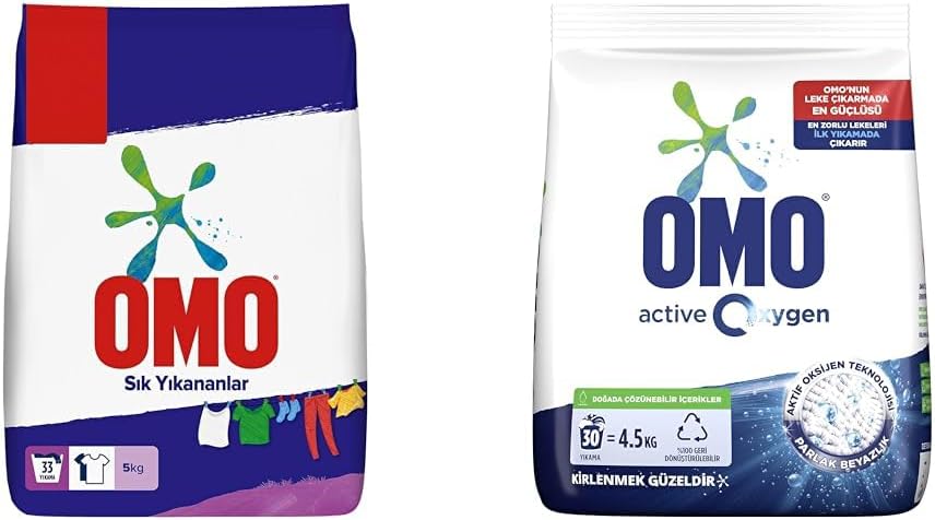Toz Çamaşır Deterjanı Sık Yıkananlar 5 kg(1) Omo Oxygen Toz Çamaşır Deterjanı Beyazlar için, 4.5 kg(1)