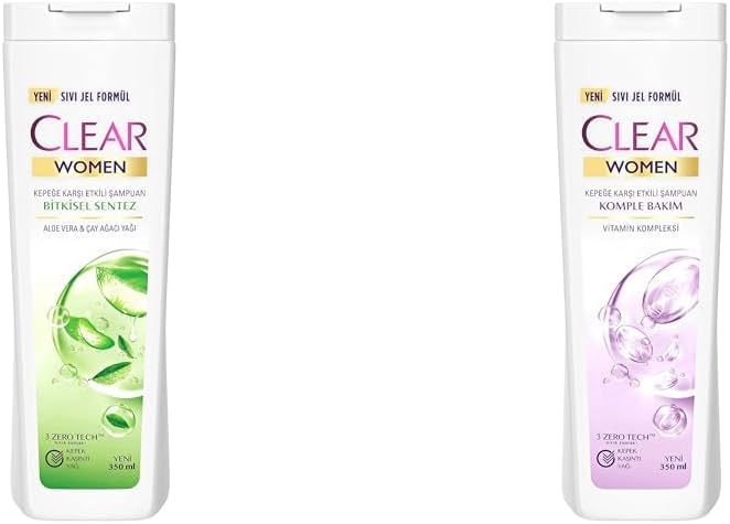 Clear Kepeğe Karşı Etkili Şampuan Bitkisel Sentez Aloe & Çay Ağacı Yağı 350 ml(2) Clear Komple Bakım Vitamin Kompleksi Kepeğe Karşı Etkili Şampuan 350 ml(1)