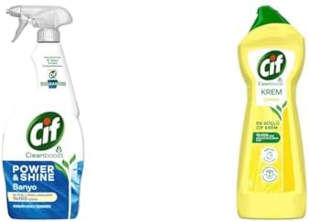 Cif Power Cleanboost Sprey Temizleyici Banyo İçin Temizleyici ve Kireç Çözücü 750 ML(4) Cif Krem Yüzey Temizleyici Limon Kokulu Yağ ve Kireç Sökücü Leke Çıkarıcı 750 ML(1)