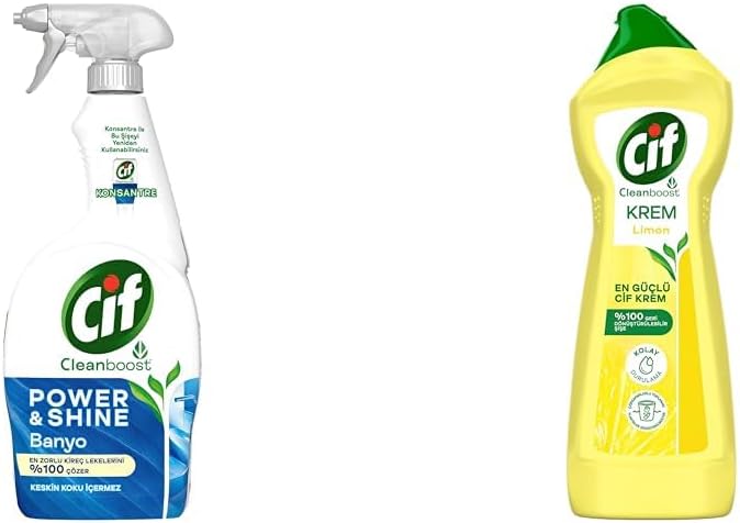 Alternative view of Cif Power Cleanboost Sprey Temizleyici Banyo İçin Temizleyici ve Kireç Çözücü 750 ML(4) Cif Krem Yüzey Temizleyici Limon Kokulu Yağ ve Kireç Sökücü Leke Çıkarıcı 750 ML(1)