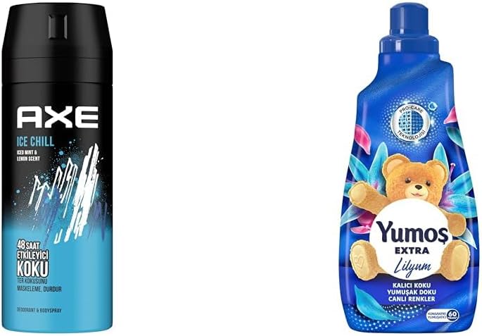Axe Erkek Deodorant & Bodyspray Ice Chill 48 Saat Etkileyici Koku (150 ml)(1) Yumoş Lilyum 60 Yıkama Konsantre Çamaşır Yumuşatıcısı (1 x 1440 ml)(2)