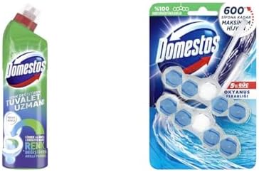 Domestos Tuvalet Temizleyici Renk Değiştiren Tuvalet Uzmanı Kireç Çözücü 750 ml 1 Adet(1) Domestos Okyanus Ferahlığı 5'li Güç Duopack Tuvalet Bloğu (1 x 2 Adet)(3)