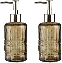 SETİ CAM SIVI SABUNLUK 2 ADET,KRİSTAL DESENLİ KAHVERENGİ 300ML 6,8X17,6CM