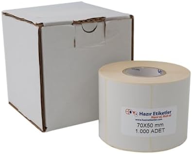 Kuşe Etiket 70mm x 50mm Ruloda 1000 Adet 40mm Çapında Baskısız Barkod Yazıcı Etiketi