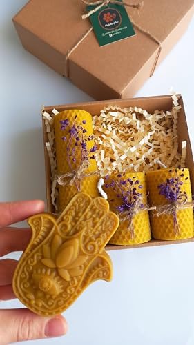 Doğal Petek Mum Hediyelik Dekoratif Set Hamse Bereket Eli Beeswax Canle Set