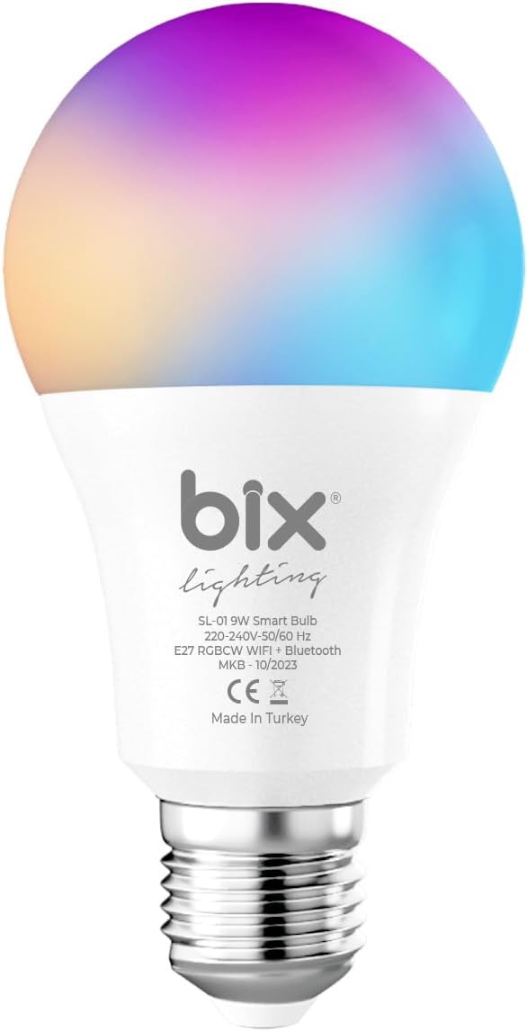 Bix SL-01 Çok Renkli 9W RGB WiFi-Bluetooth Uzaktan Kontrollü Akıllı Ampul