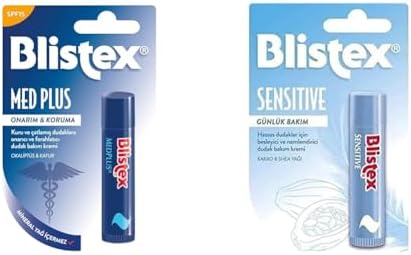 Blistex Medplus Stick Onarıcı ve Ferahlatıcı Dudak Bakım Kremi SPF 15 x Blistex Sensitive Besleyici ve Nemlendirici Dudak Bakım Kremi