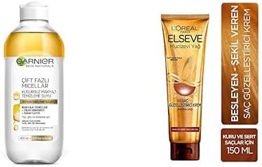 Skin Naturals Çift Fazlı Micellar Kusursuz Makyaj Temizleme Suyu (400 ml) + L'Oréal Paris Elseve Mucizevi Yağ Saç Güzelleştirici Krem (150 ml) - Kuru ve Sert Saçlar İçin