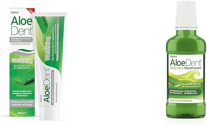 Aloe Dent Doğal Aloevera ile Ekstra Beyazlatıcı Diş Macunu 100 ml x AloeDent Alkolsüz ve Florürsüz Ağız Kokusu Önleyici Doğal Ağız Bakım Suyu 250 ml