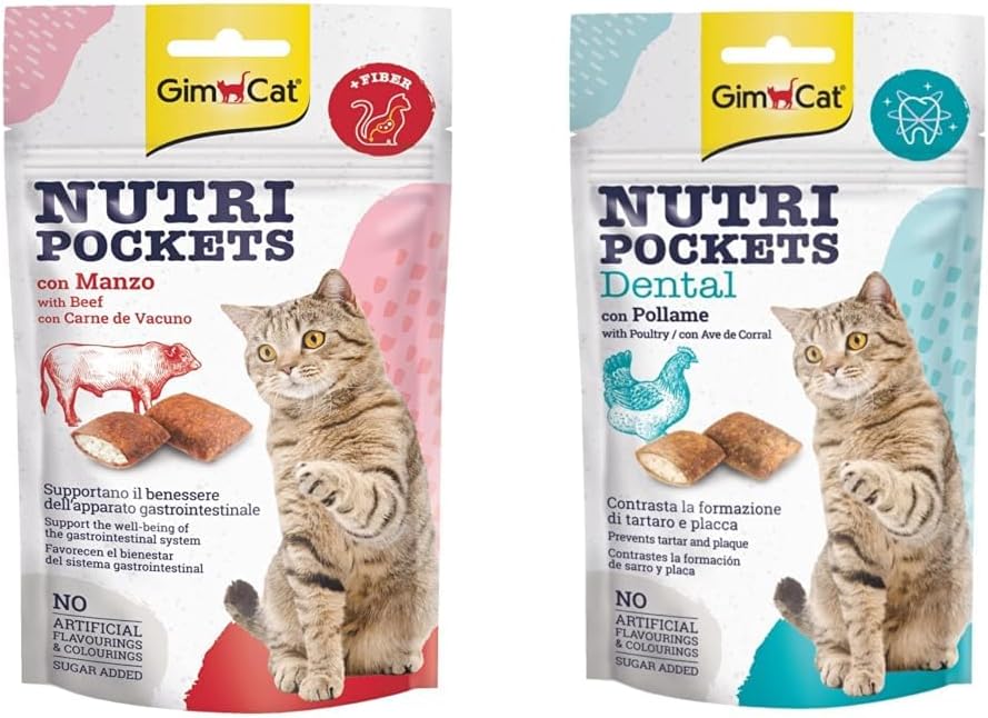 Gimcat Nutripockets Kedi Ödülü Biftek Malt, 60 Gr & Nutripockets Kedi Ödülü Dental 60Gr