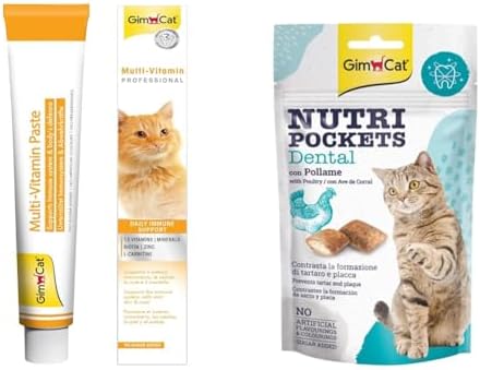 GimCat Kediler İçin Multi-Vitamin, 100 g, 12 Temel Vitamin & Nutripockets Kedi Ödülü Dental 60Gr