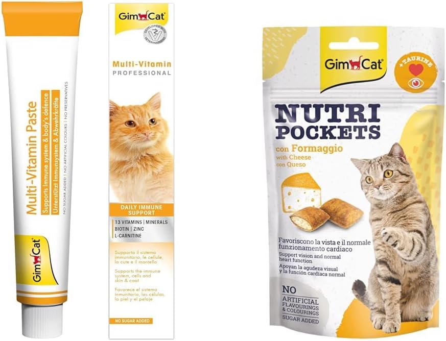 Alternative view of GimCat Kediler İçin Multi-Vitamin, 100 g, 12 Temel Vitamin & Nutripockets Kedi Ödülü Peynir Taurin, 60 g