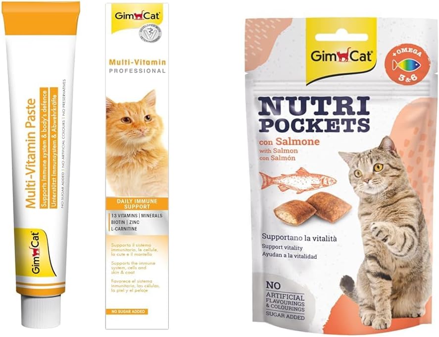 Alternative view of GimCat Kediler İçin Multi-Vitamin, 100 g, 12 Temel Vitamin & Nutripockets Kedi Ödülü Somon Omega 3&6 60Gr