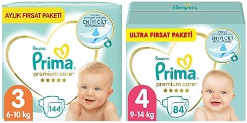 Bebek Bezi Premium Care 3 Beden 144 Adet Midi Aylık Fırsat Paketi & Bebek Bezi Premium Care 4 Beden 84 Adet Maxi Fırsat Paketi